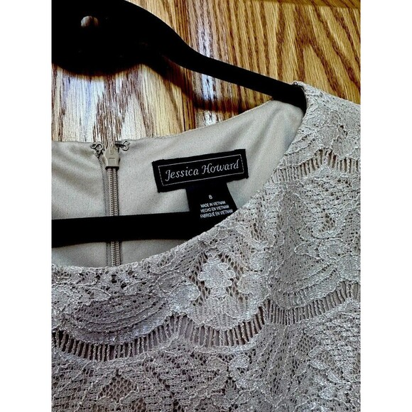 Cocktail Dress Lace Sheath Dress Jessica Howard Bell Sleeves Lt Beige Sz 8 - Picture 5 of 6
